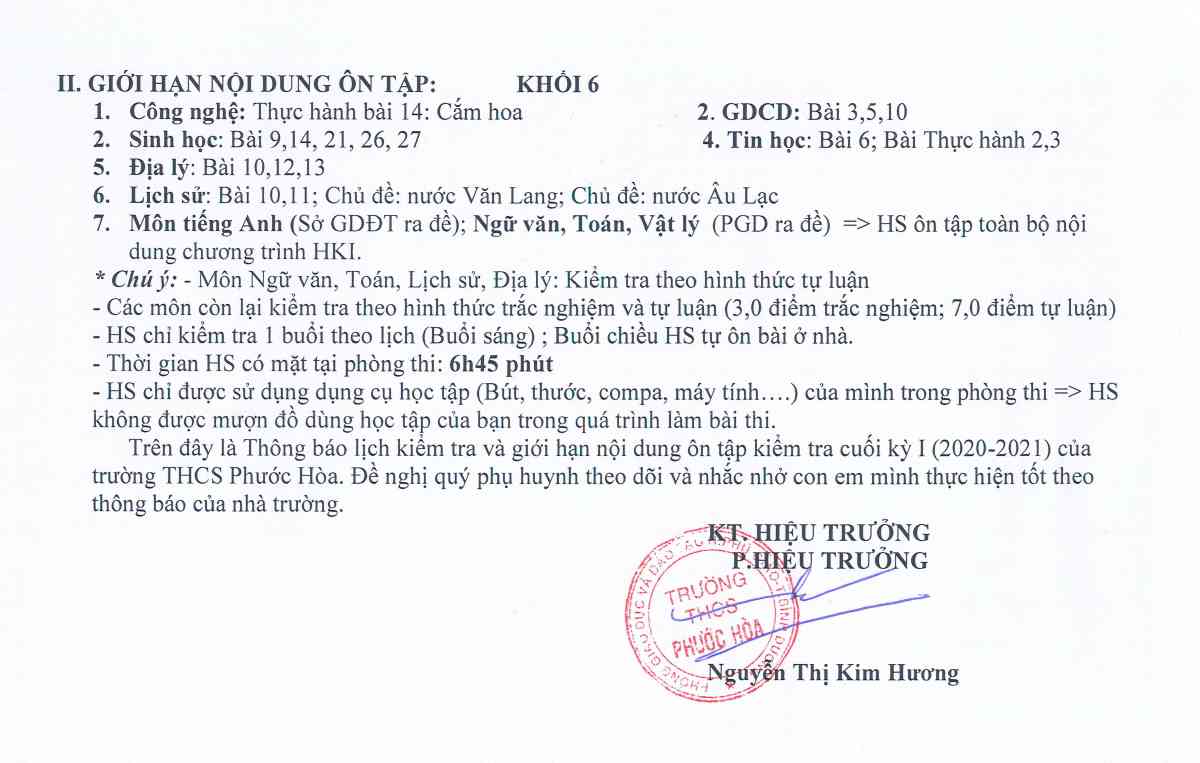 Lịch thi HK1 khối 62