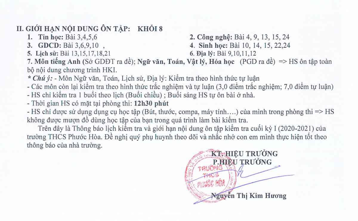 Lịch thi HK1 khối 82