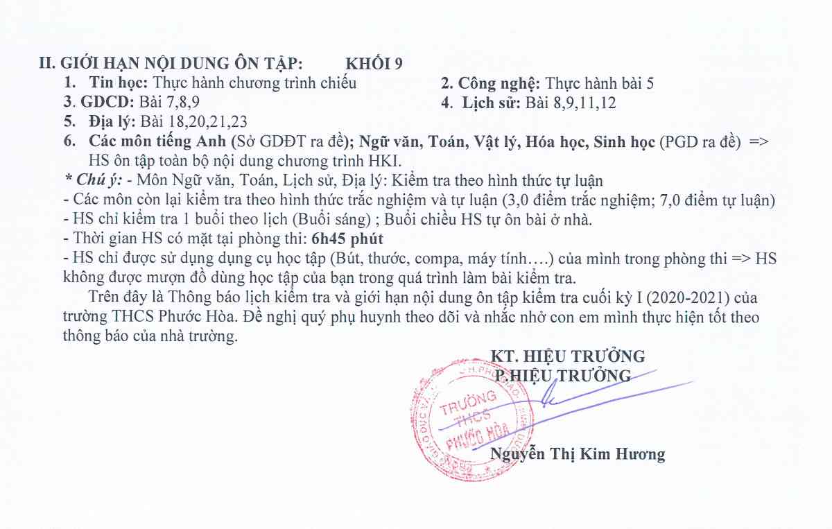 Lịch thi HK1 khối 92